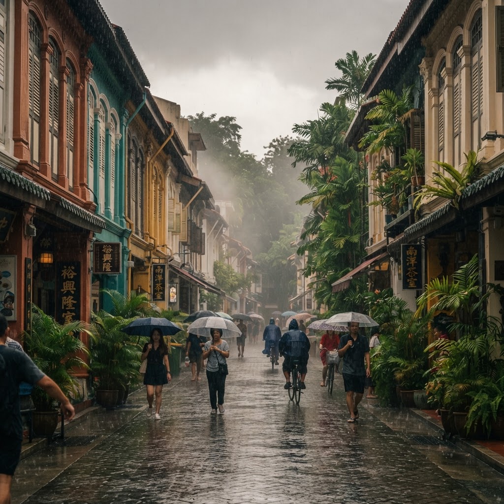 Humid rainy weather in tropical Singapore, the climate that feeds dampness