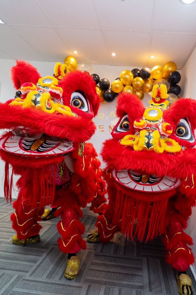 Traditional lion dance performers at the Kuala Lumpur office opening ceremony