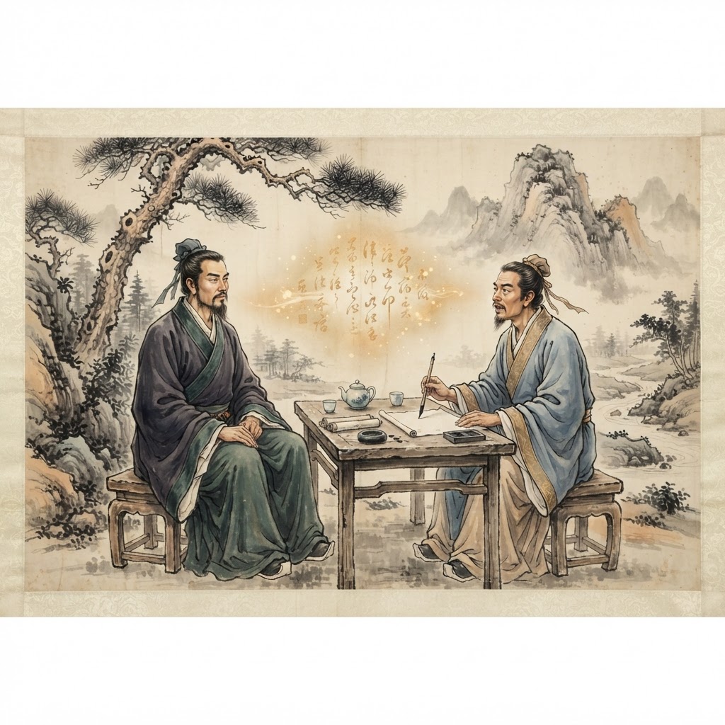 Two scholars reading character through conversation