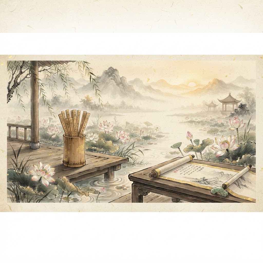 Kwan Im Thong Hood Cho Temple illustration: lotus pond