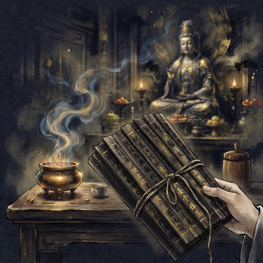 Guan Yin lot poems on bamboo sticks at a Chinese temple