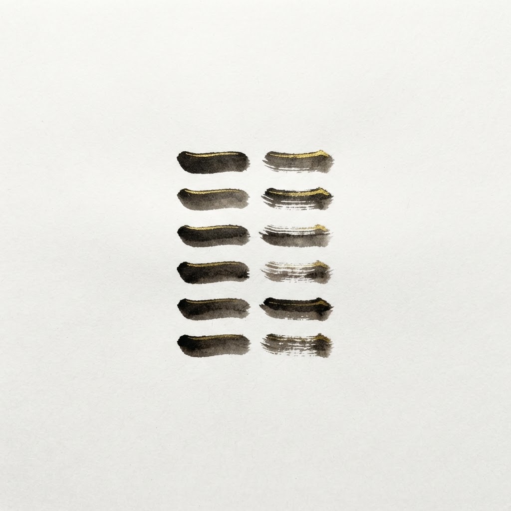 The six broken yin lines of the Kun hexagram painted in ink wash style