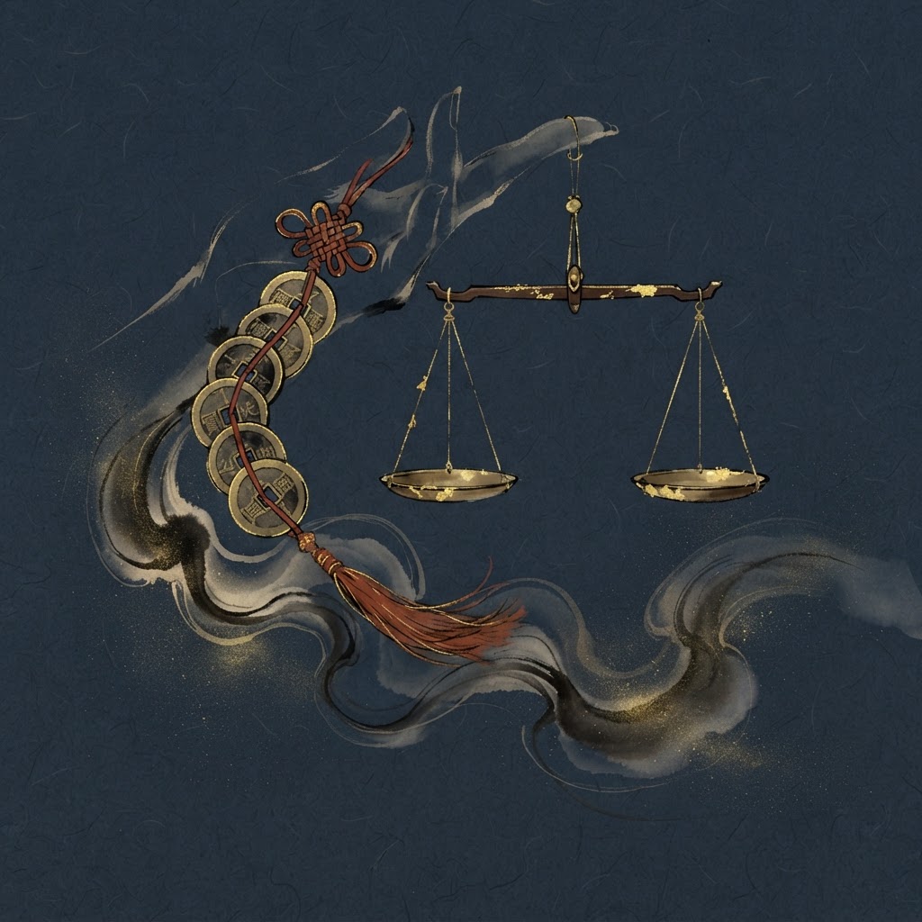 Balance scale and coin string symbolizing financial retention