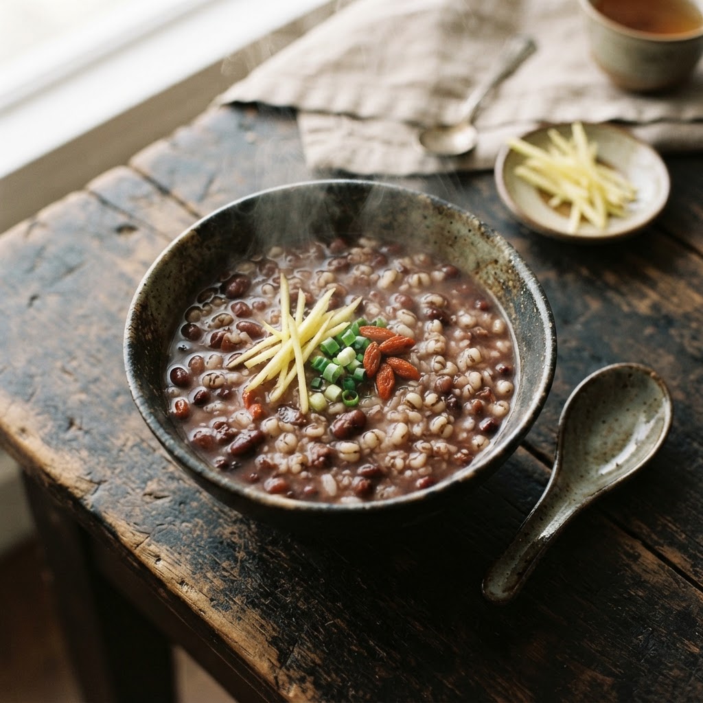 Red bean and coix seed congee with ginger, the classic dampness clearing food