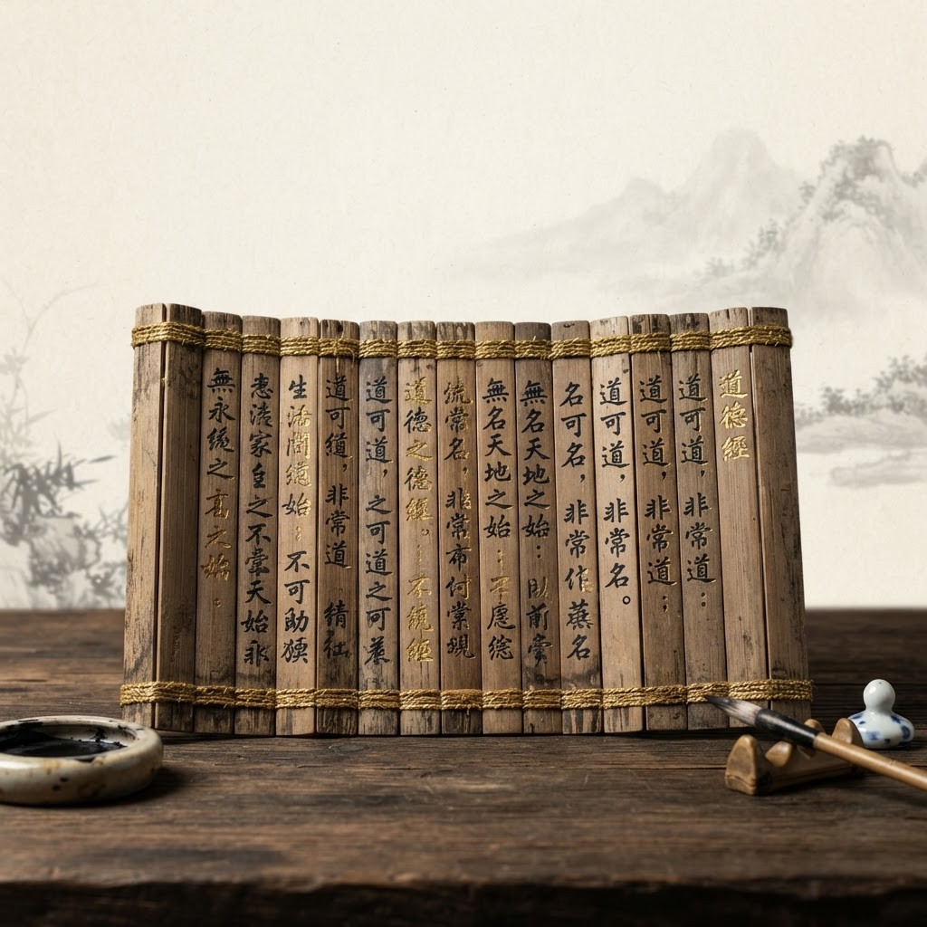 Bamboo slips with classical Chinese calligraphy, ink-wash gold style