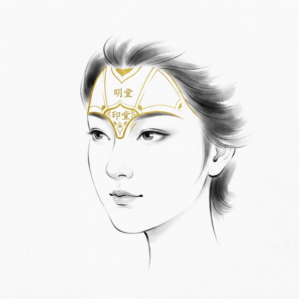 Ink-wash diagram showing facial feature zones