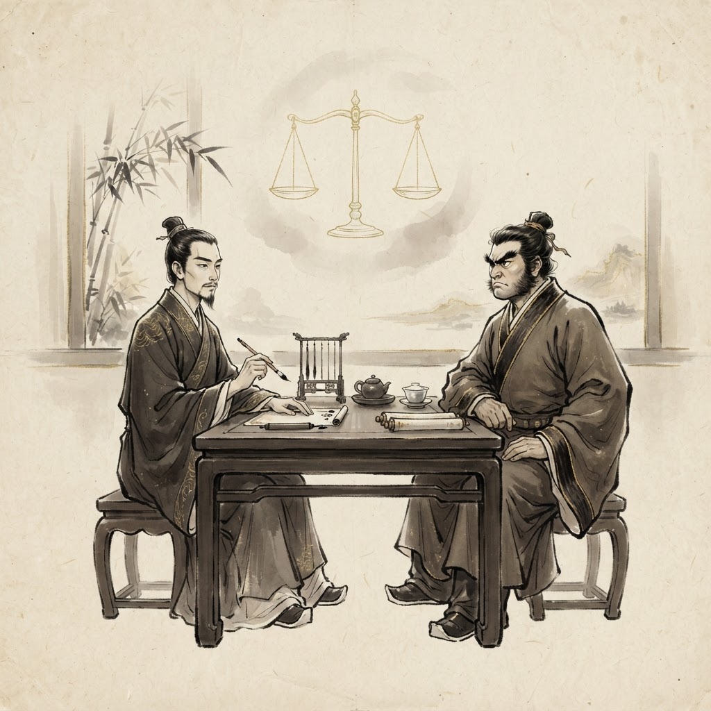 Complementary facial energies at the negotiation table: analytical patience meets decisive execution.